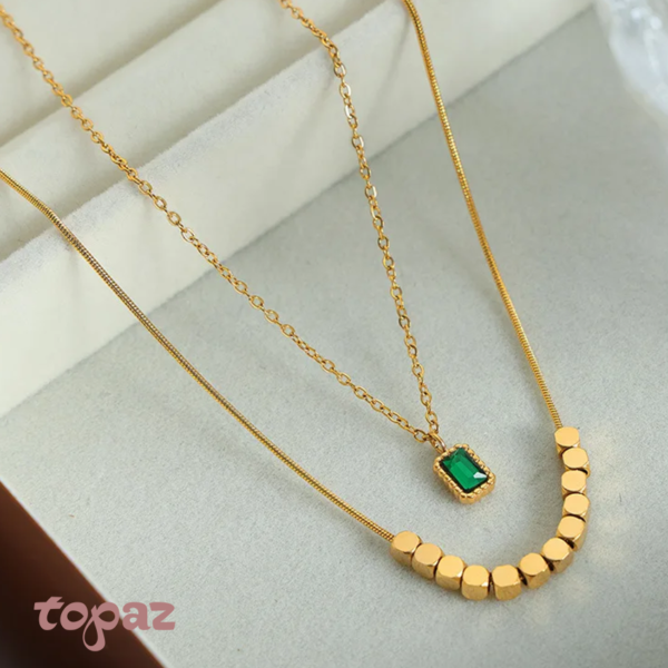 Double Layered Green Necklace - Image 2