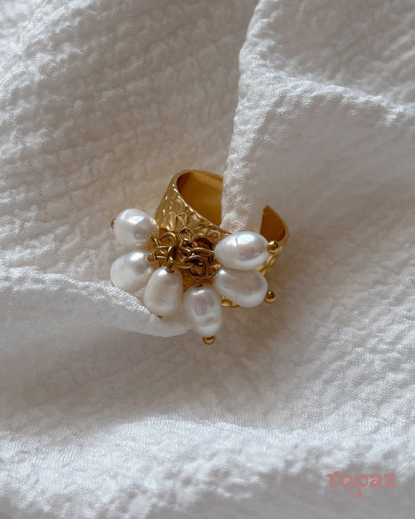 Pearl Tassel Ring Gold Plated