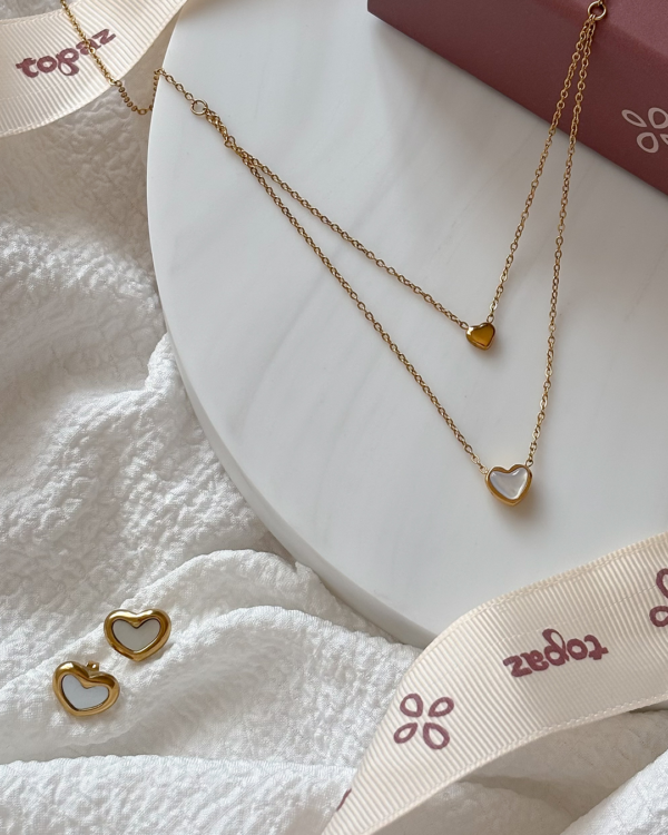 Heart Double Layered Necklace Earrings set - Image 3